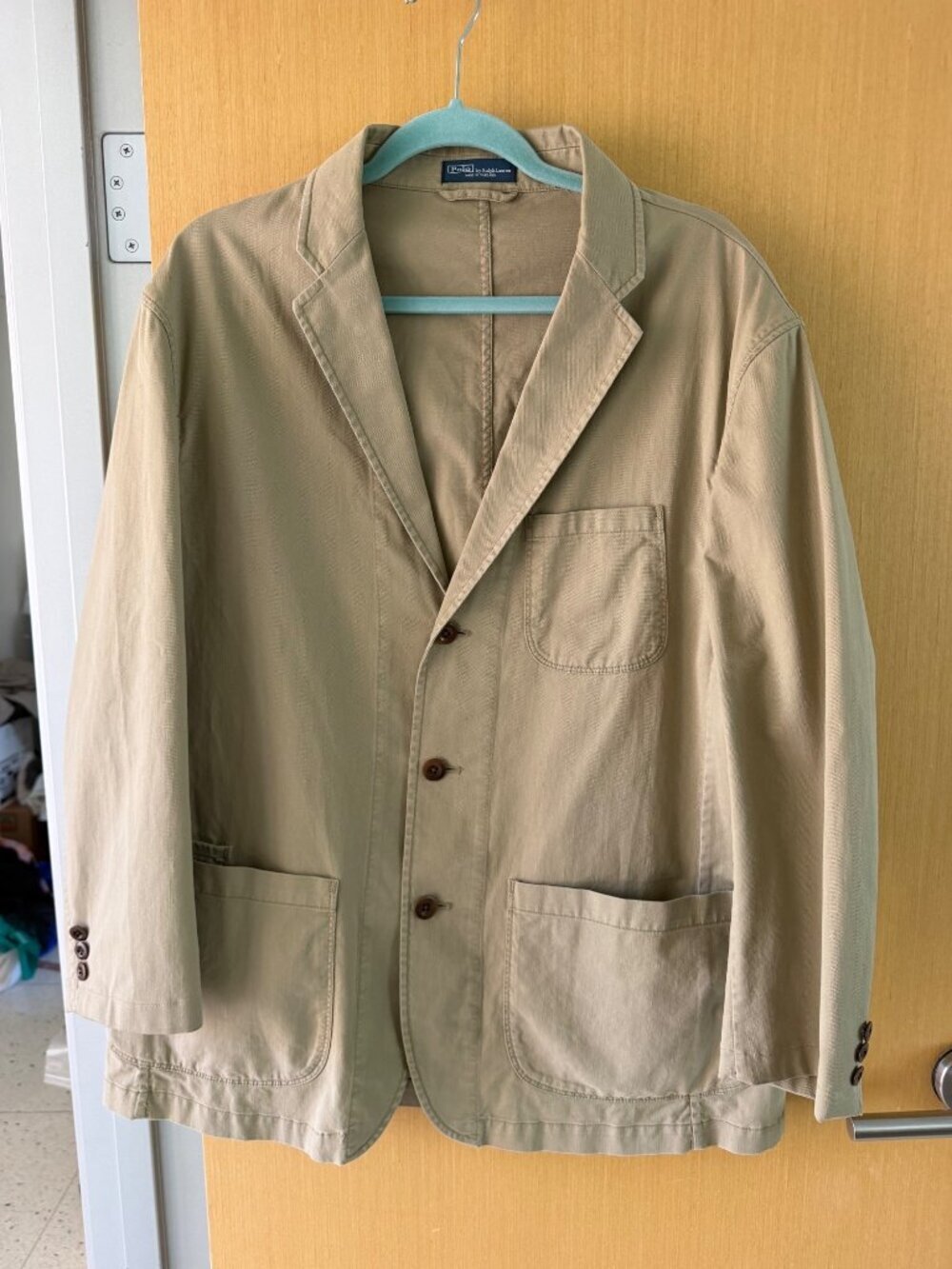 Polo by Ralph Lauren Mens Single-breasted Blazer Size XL Khaki Cotton Vintage
